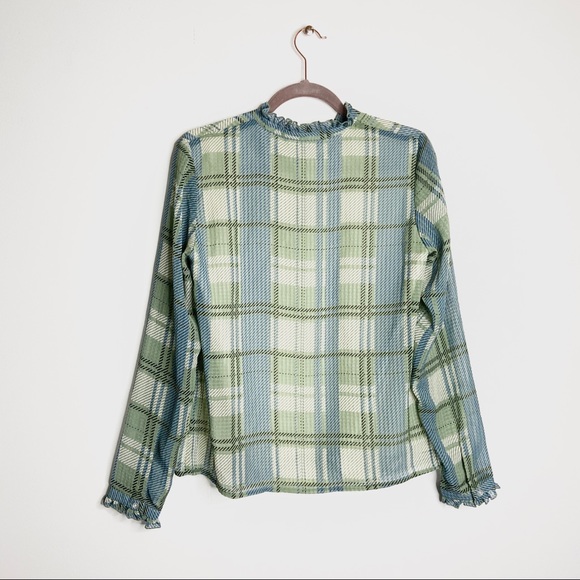 NWT Vero Moda | Green Check Ruffle Blouse - Picture 6 of 6